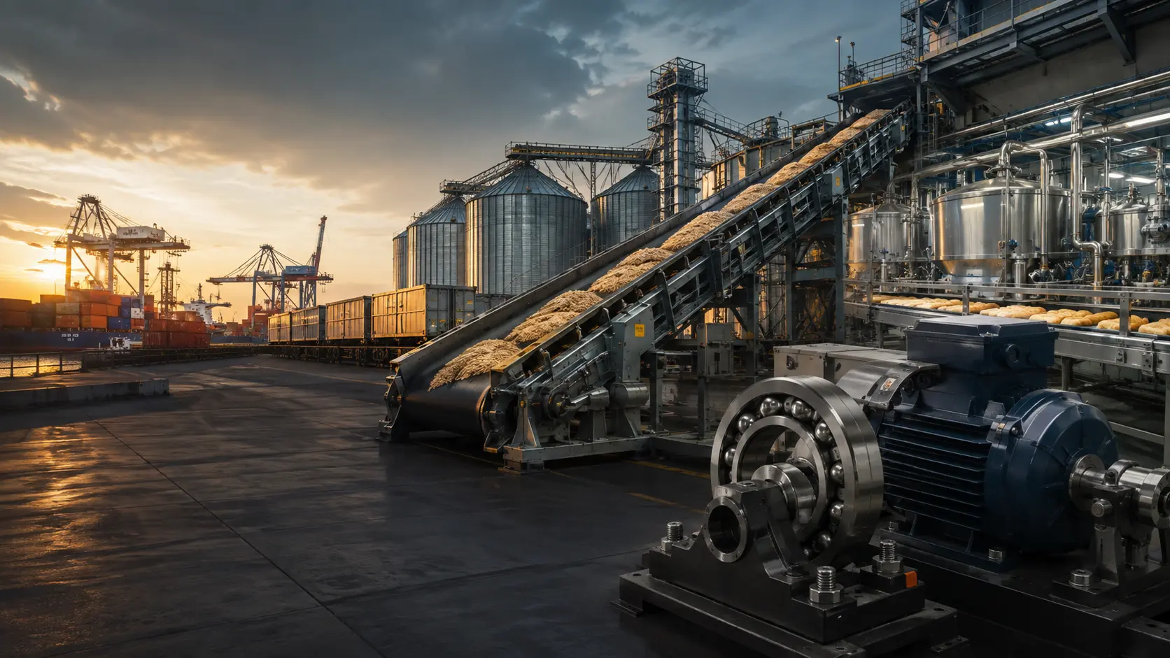 Industrial conveyor, grain silos, process equipment, port cranes, motor and bearing systems