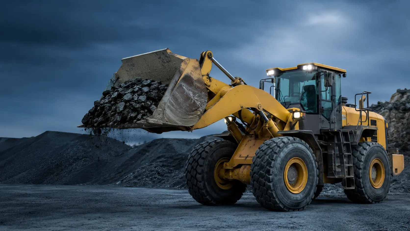Wheel loader handling bulk material in a quarry application