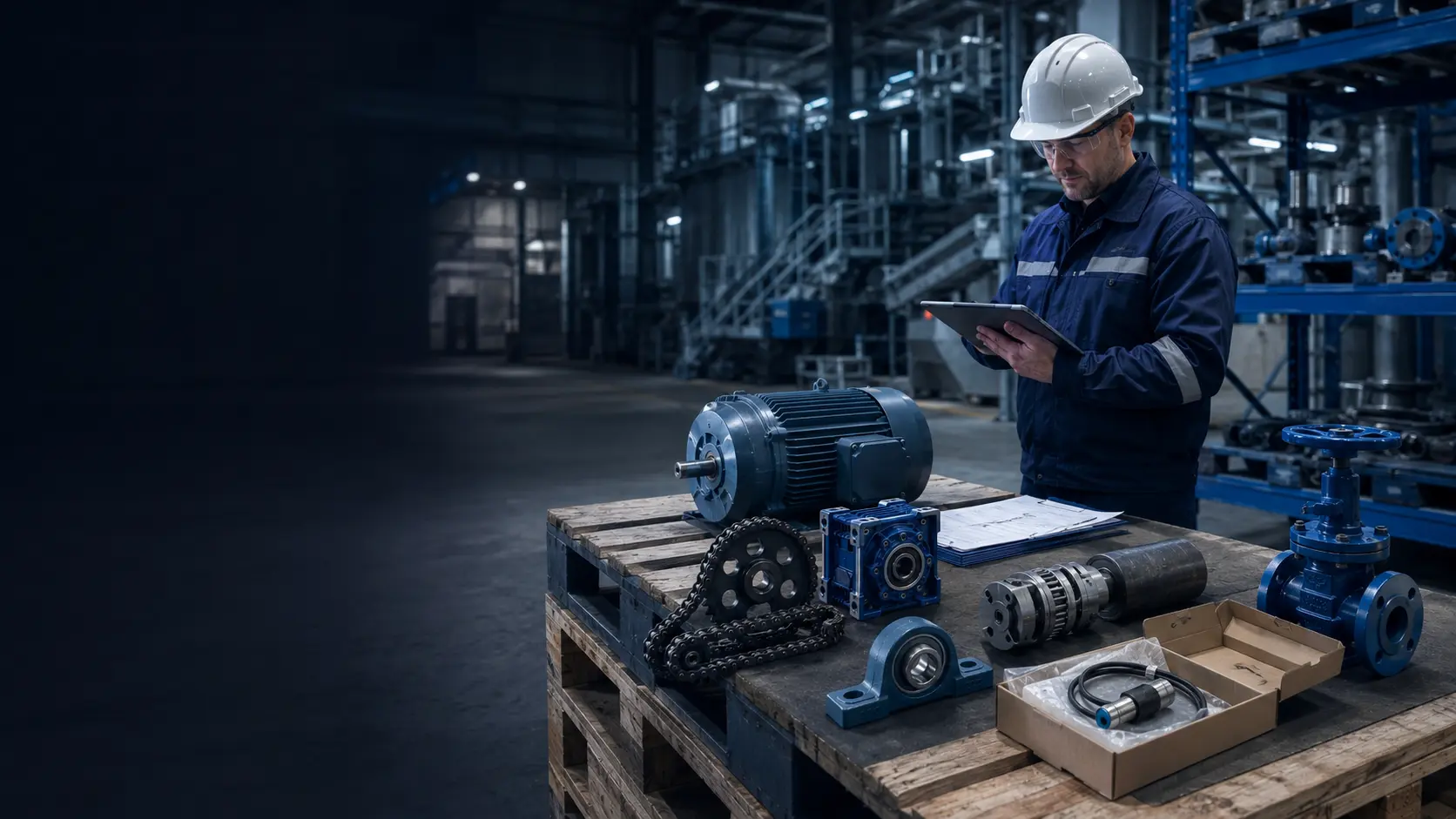 Industrial supply specialist coordinating multiple categories of spare parts